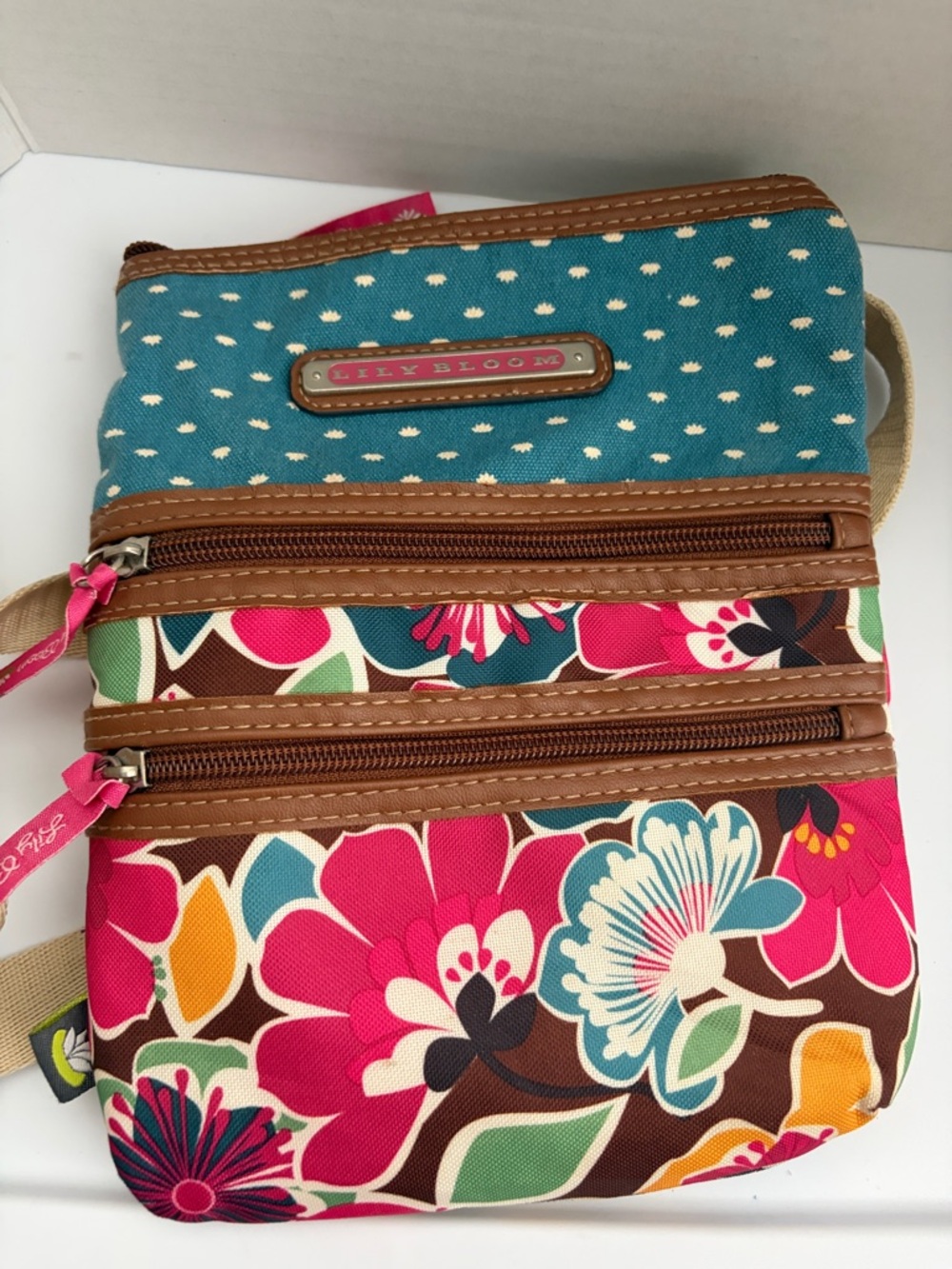 Lily Bloom Pink, Teal & Brown Floral Crossbody Bag